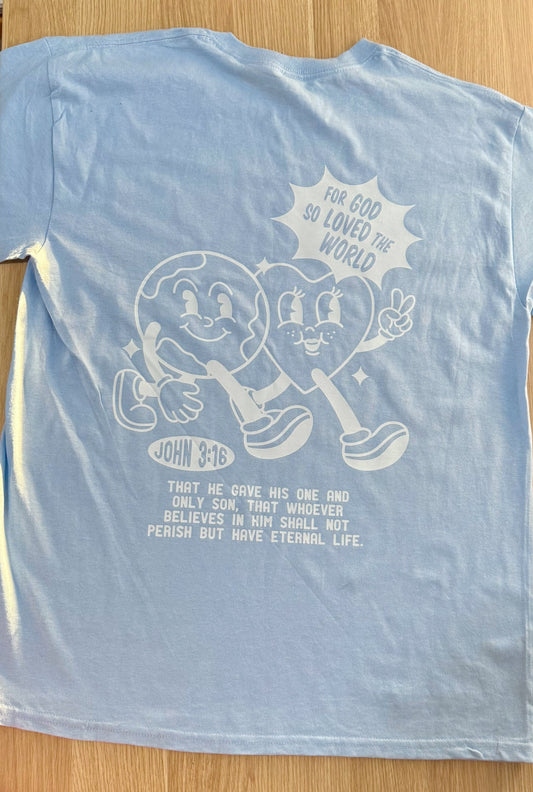 'John 3:16' light blue tee - L