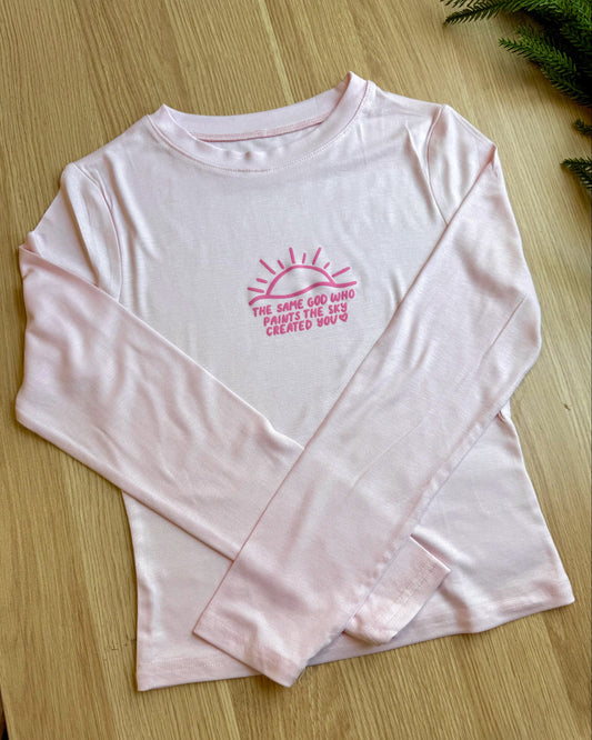 'The Same God Made You'  pink long sleeve baby tee