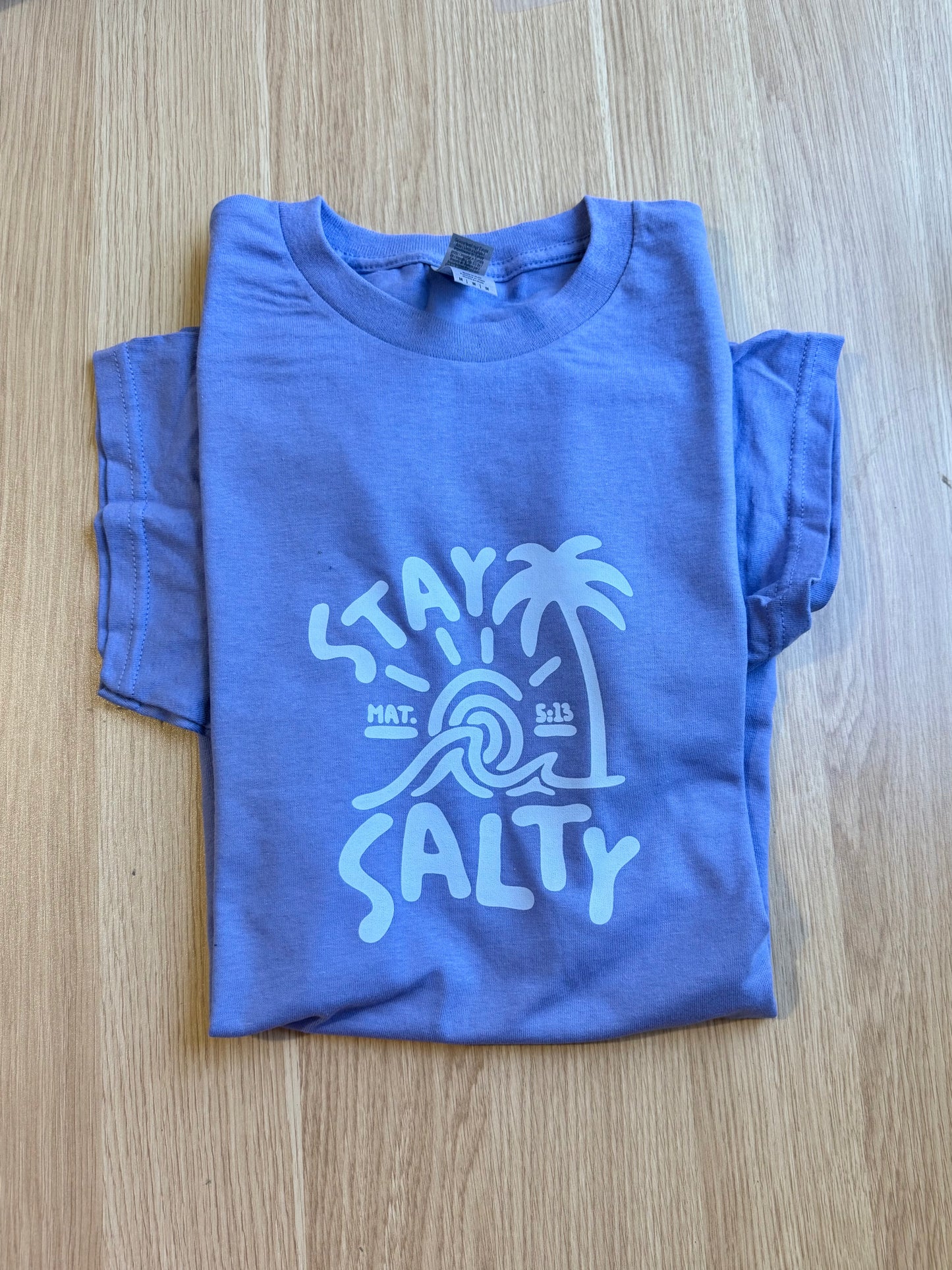 "Stay Salty" periwinkle tee - M