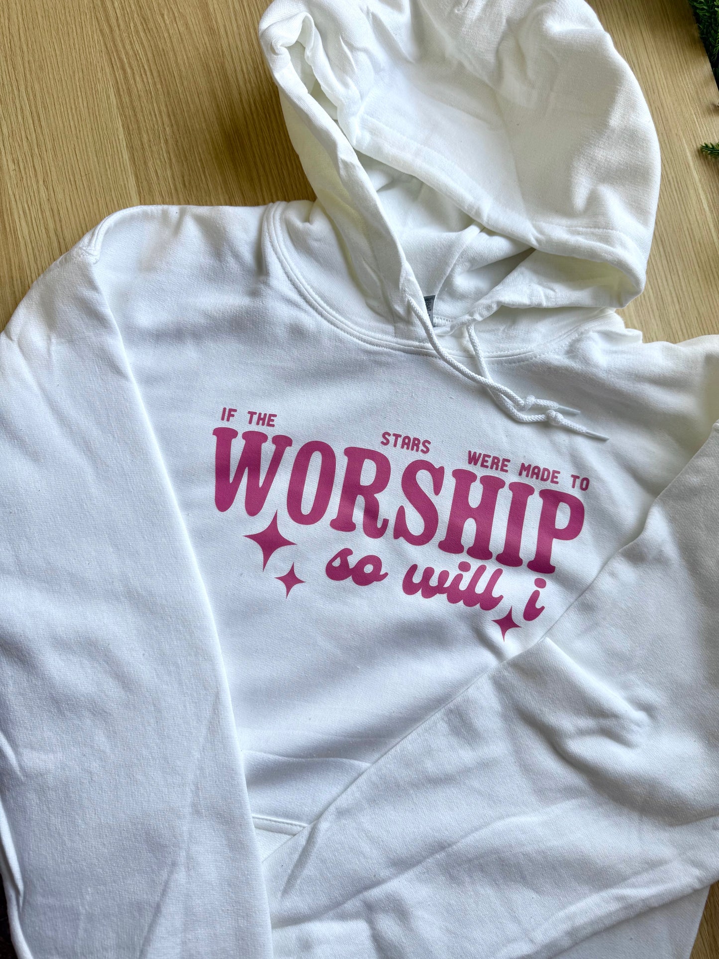 'So Will I' white hoodie - M