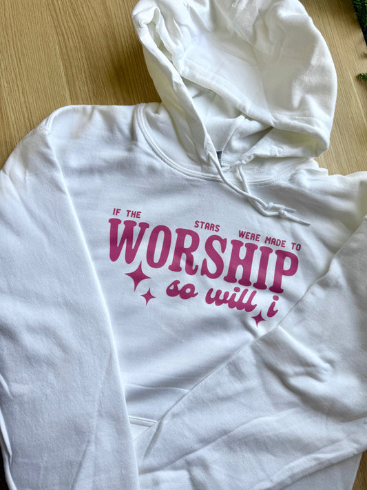 'So Will I' white hoodie - M