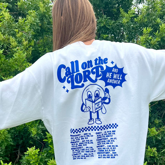 Call on the Lord Crewneck |  white/blue